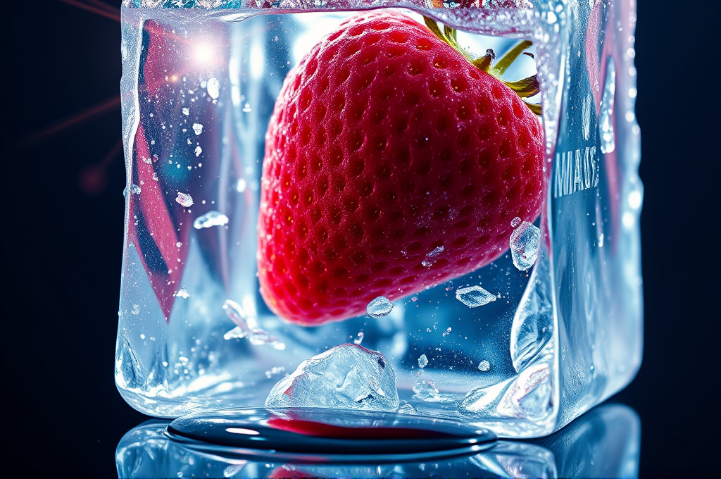 Frozen Fruit in Ice Macro Photography Prompt for Flux