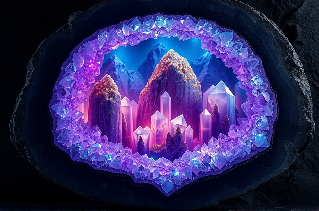 Crystal Geode Fantasy Landscape Art Prompt for Leonardo
