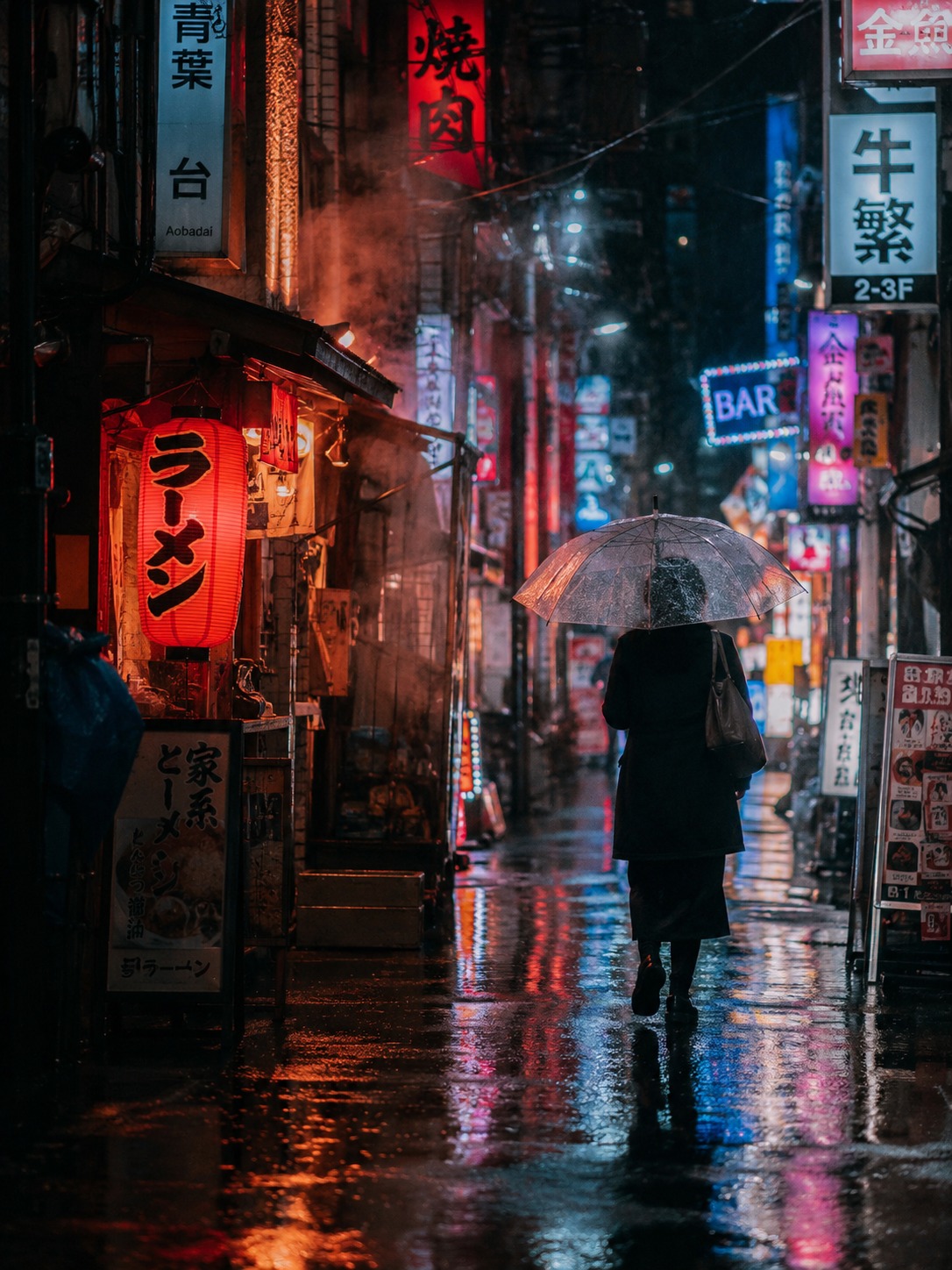 Rainy Neon Tokyo Alley at Night