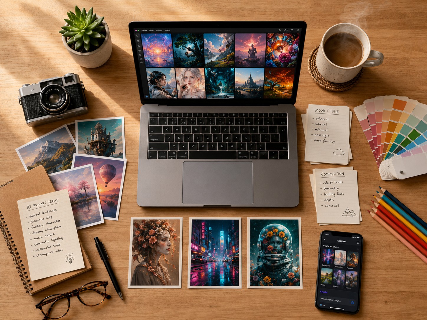 Creative Workspace Flat Lay — AI Image Prompts